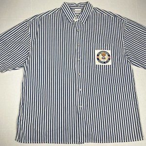 VTG 80s 90s Shore Club Blue Stripe Beach Short Sleeve Button Down Shirt Men L ??